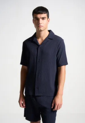 Seersucker Revere Shirt - Navy