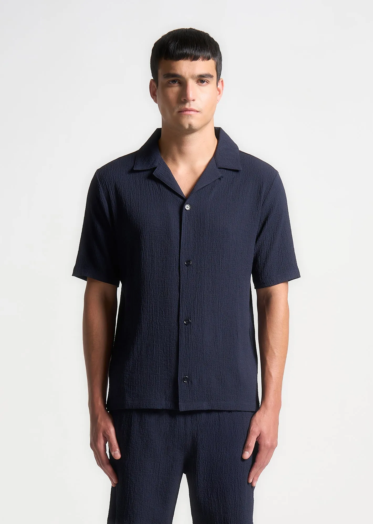 Seersucker Revere Shirt - Navy