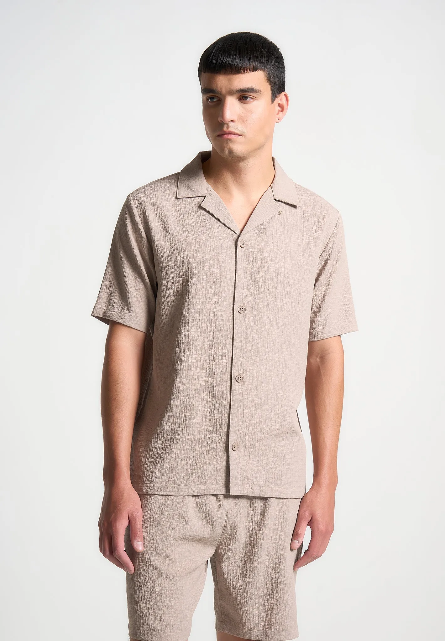 Seersucker Revere Shirt - Taupe