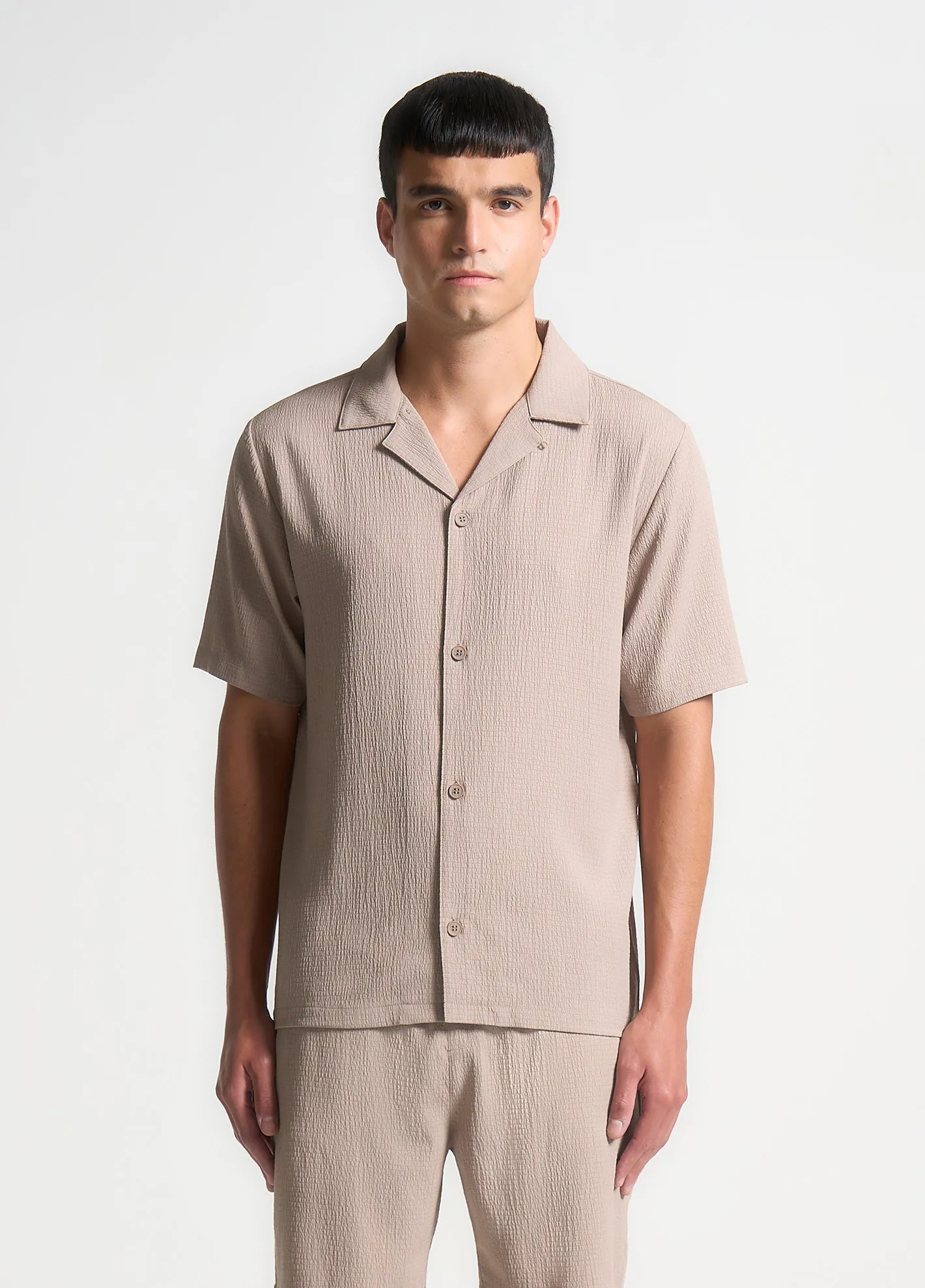 Seersucker Revere Shirt - Taupe