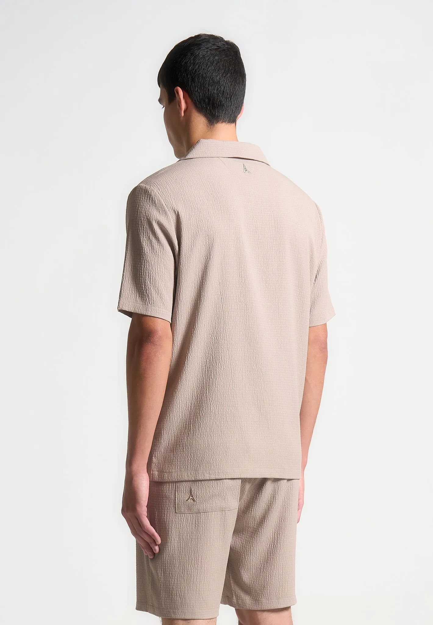 Seersucker Revere Shirt - Taupe