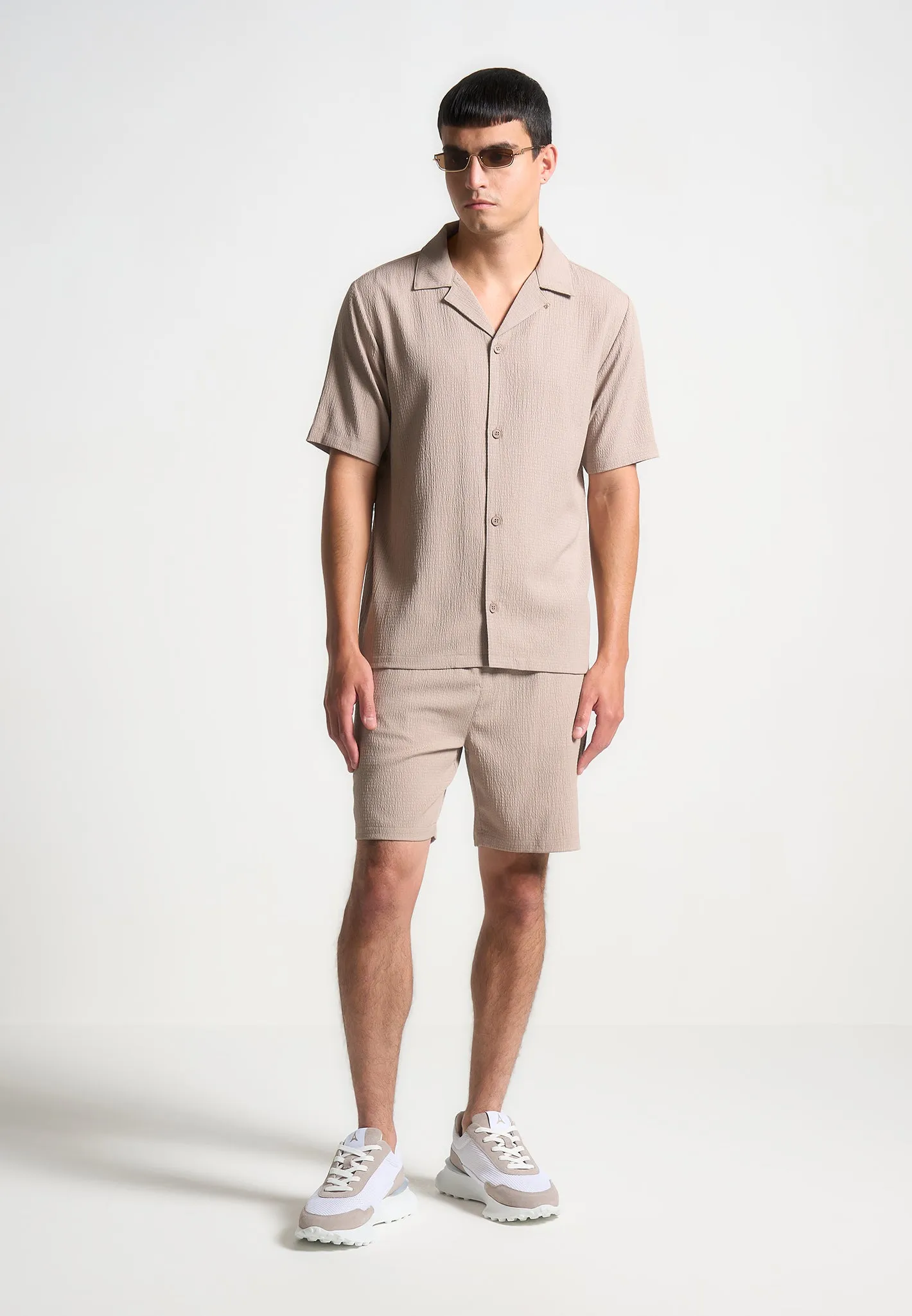 Seersucker Revere Shirt - Taupe