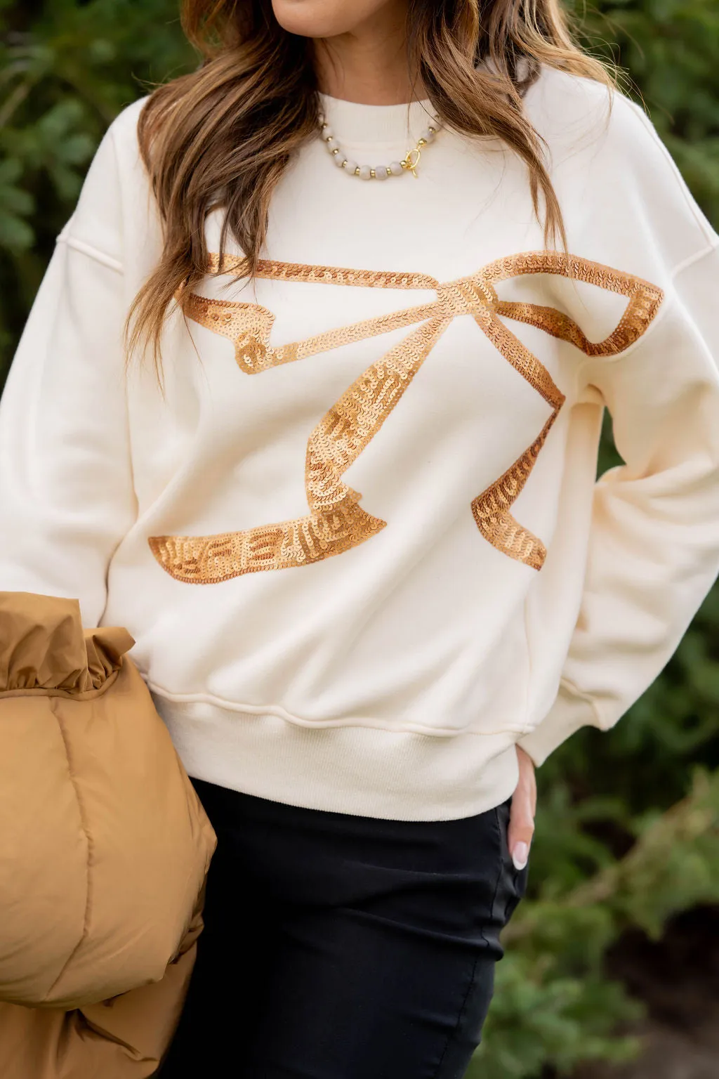 Sequin Bow Accented Sweatshirt