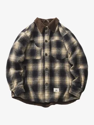 Sherpa-Lined Tweed Check Long Sleeve Shirt