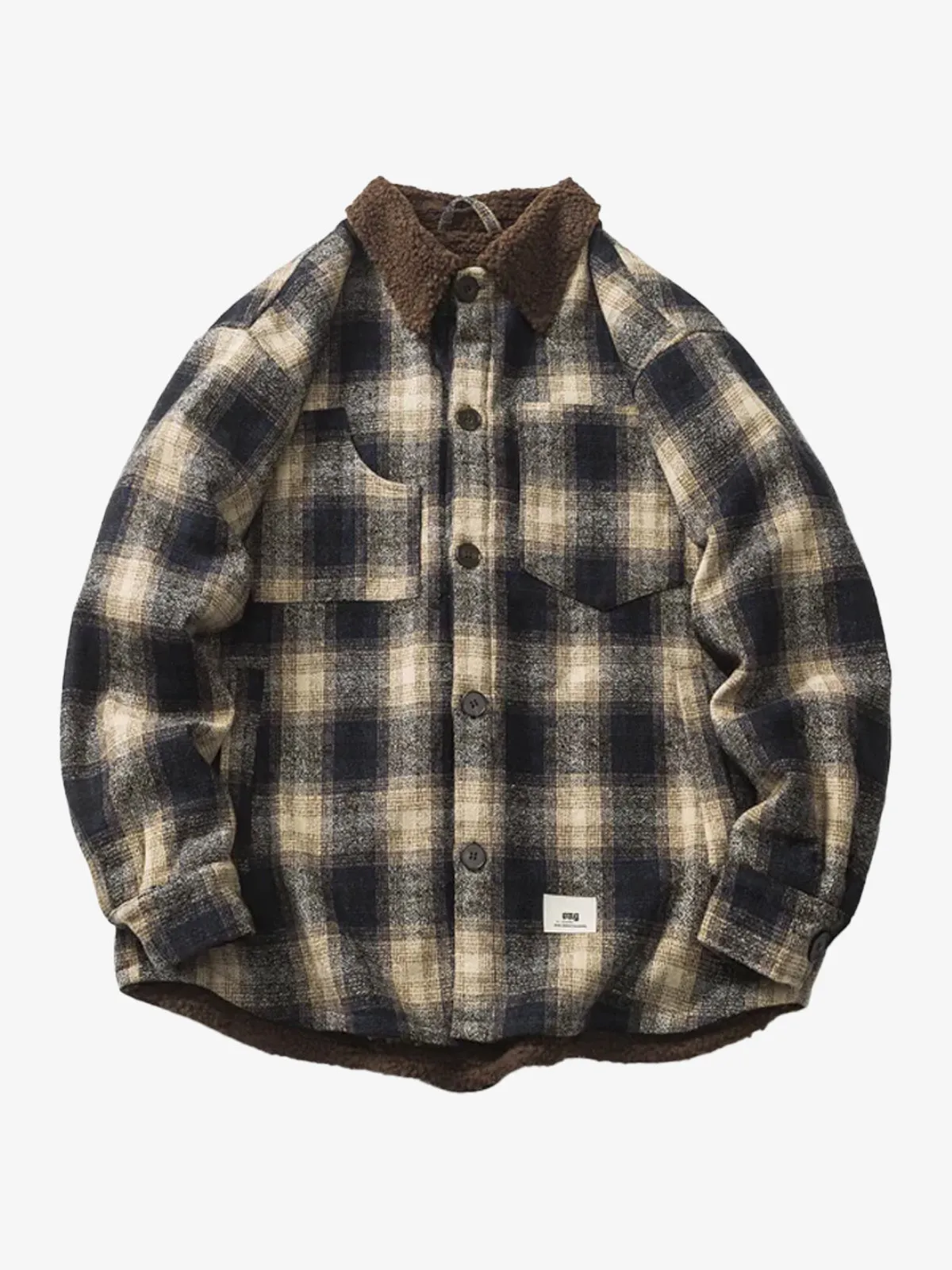 Sherpa-Lined Tweed Check Long Sleeve Shirt