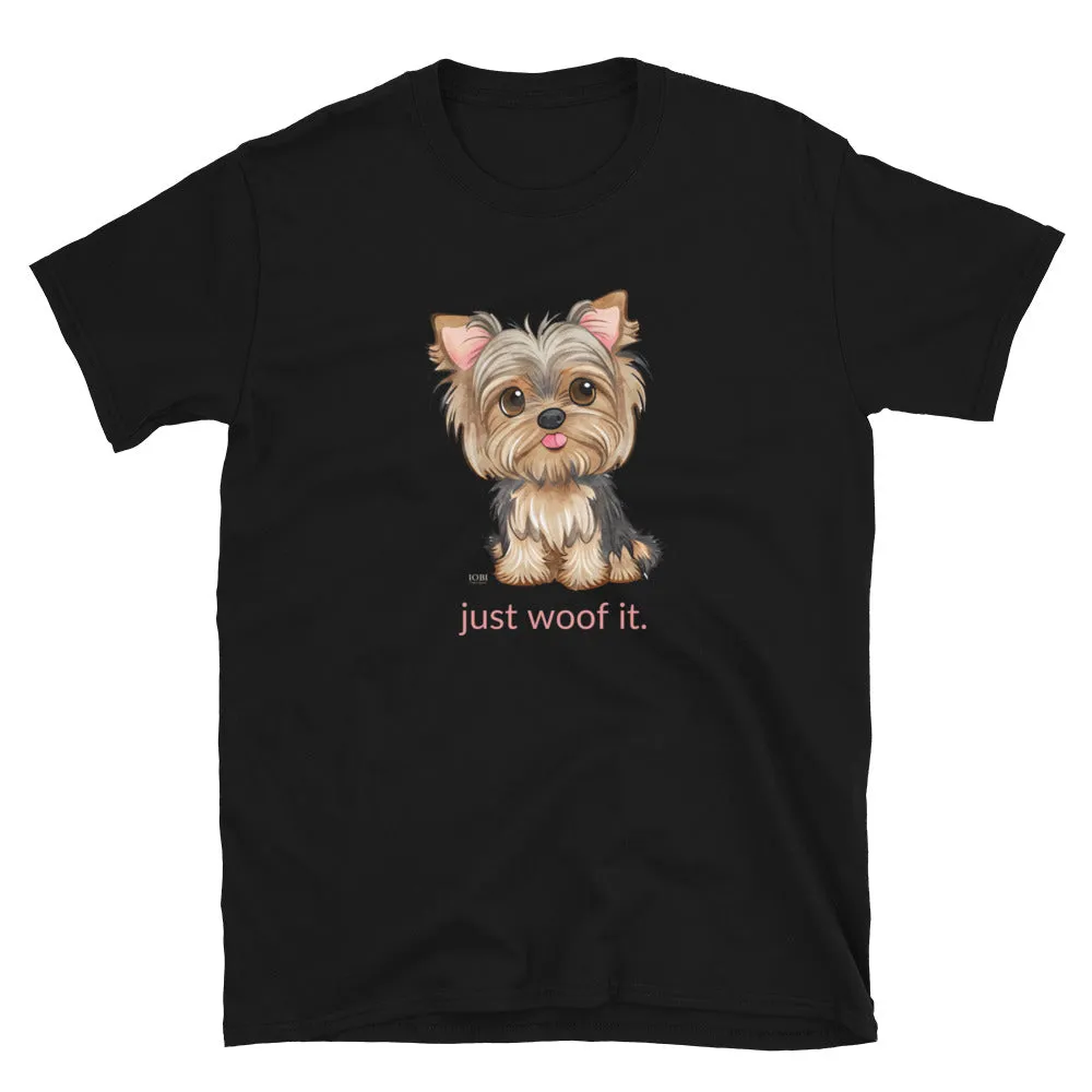 Short-Sleeve Women Soft T-Shirt Yorkie Just Woof It Design by IOBI Original Apparel