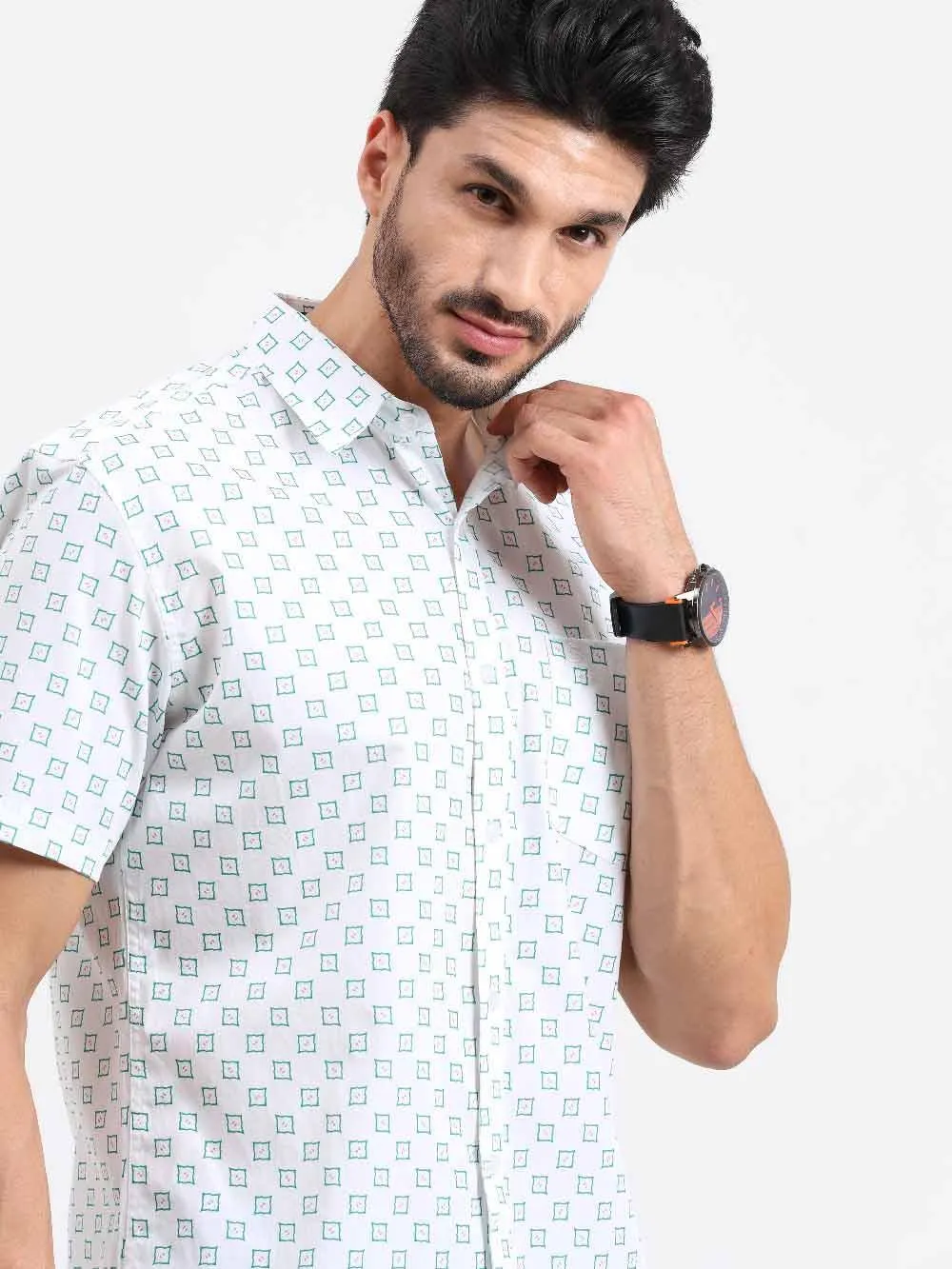 Small Square Checks Printed Half Sleeve Shirt