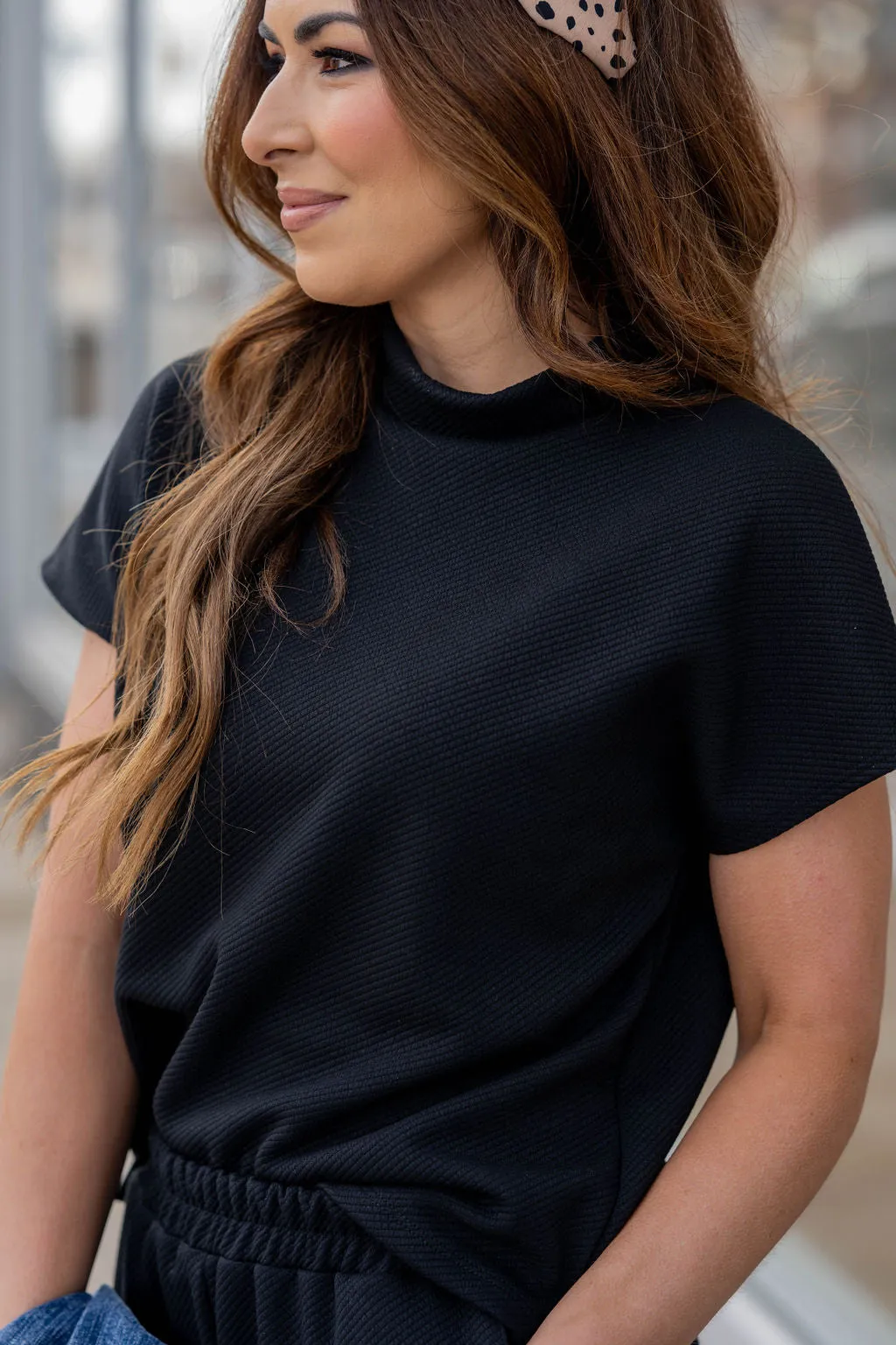 Subtle Ribbed Mock Neck Tee