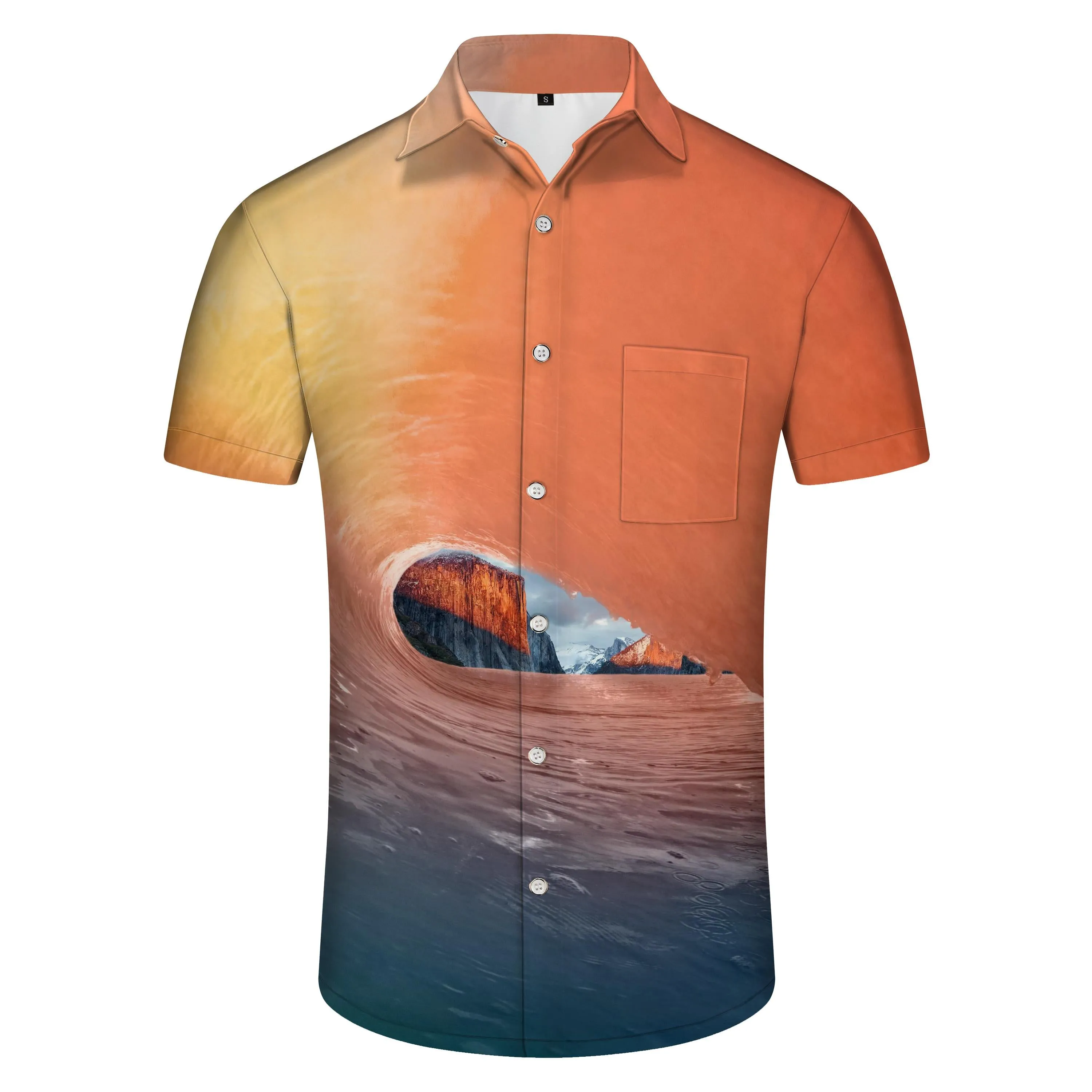 Sunset Sea Men's Tropical Hawaiian Shirt 3D Printed Short Sleeve Shirt Summer Beach Swimming