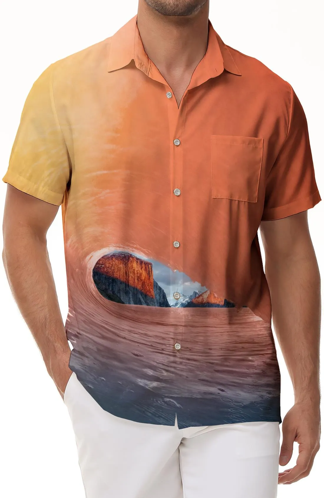 Sunset Sea Men's Tropical Hawaiian Shirt 3D Printed Short Sleeve Shirt Summer Beach Swimming