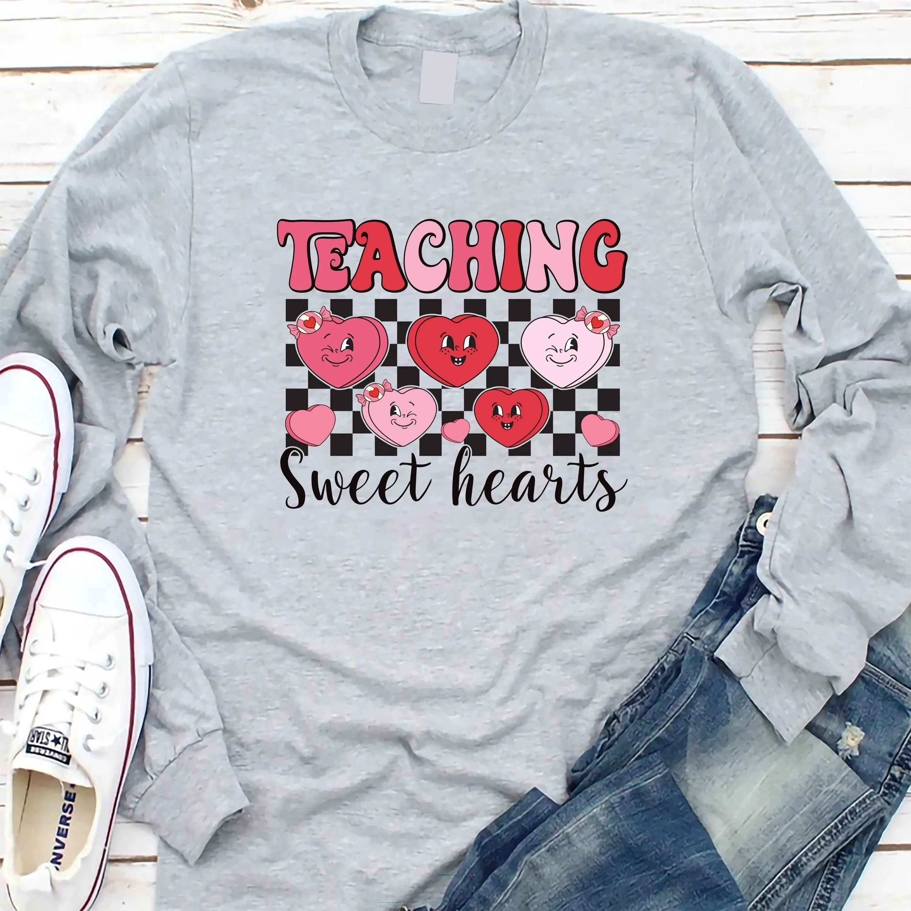 Teaching Sweethearts Teacher Long Sleeve Shirt, Valentine Gifts Shirt