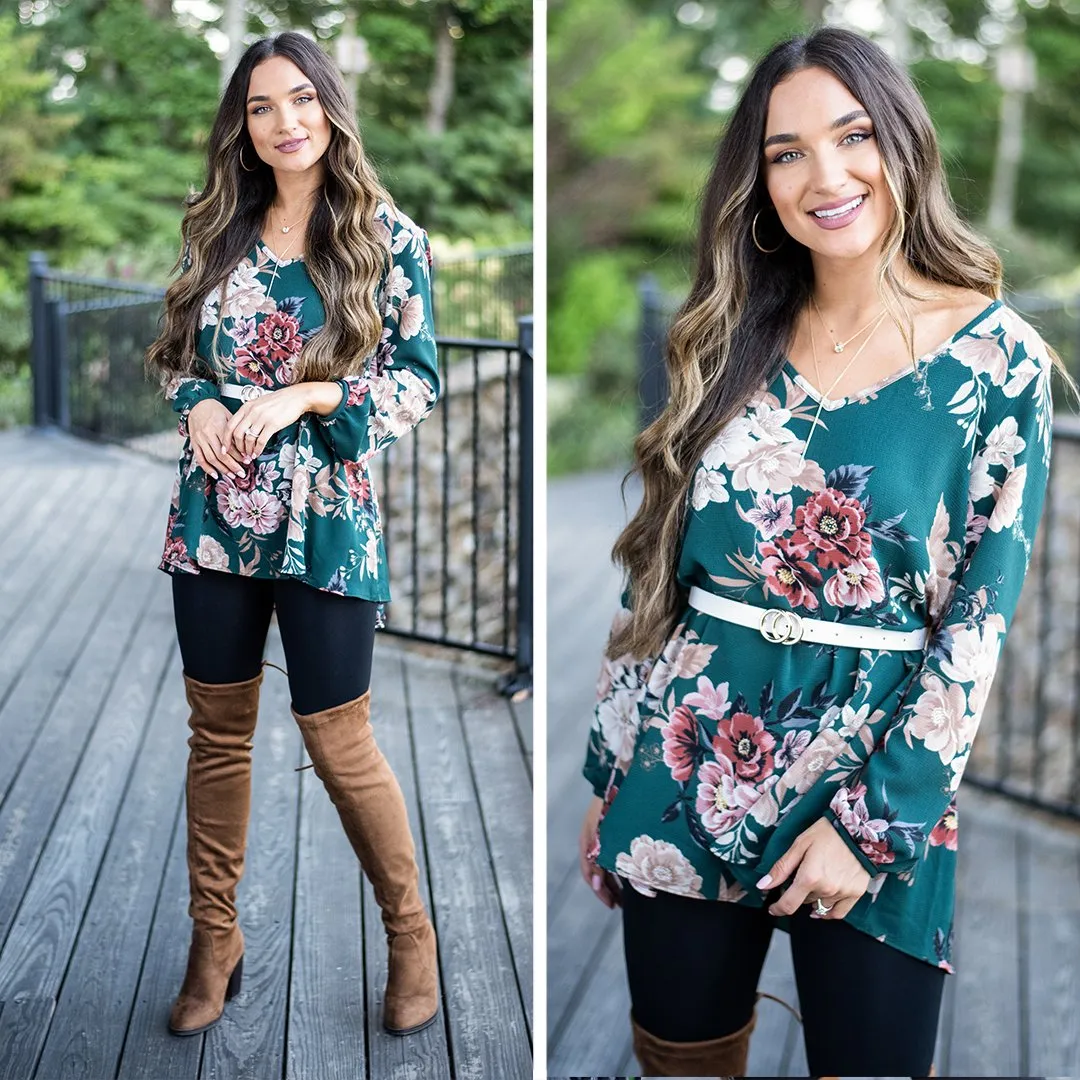 That's My Story Olive Green Floral Tunic