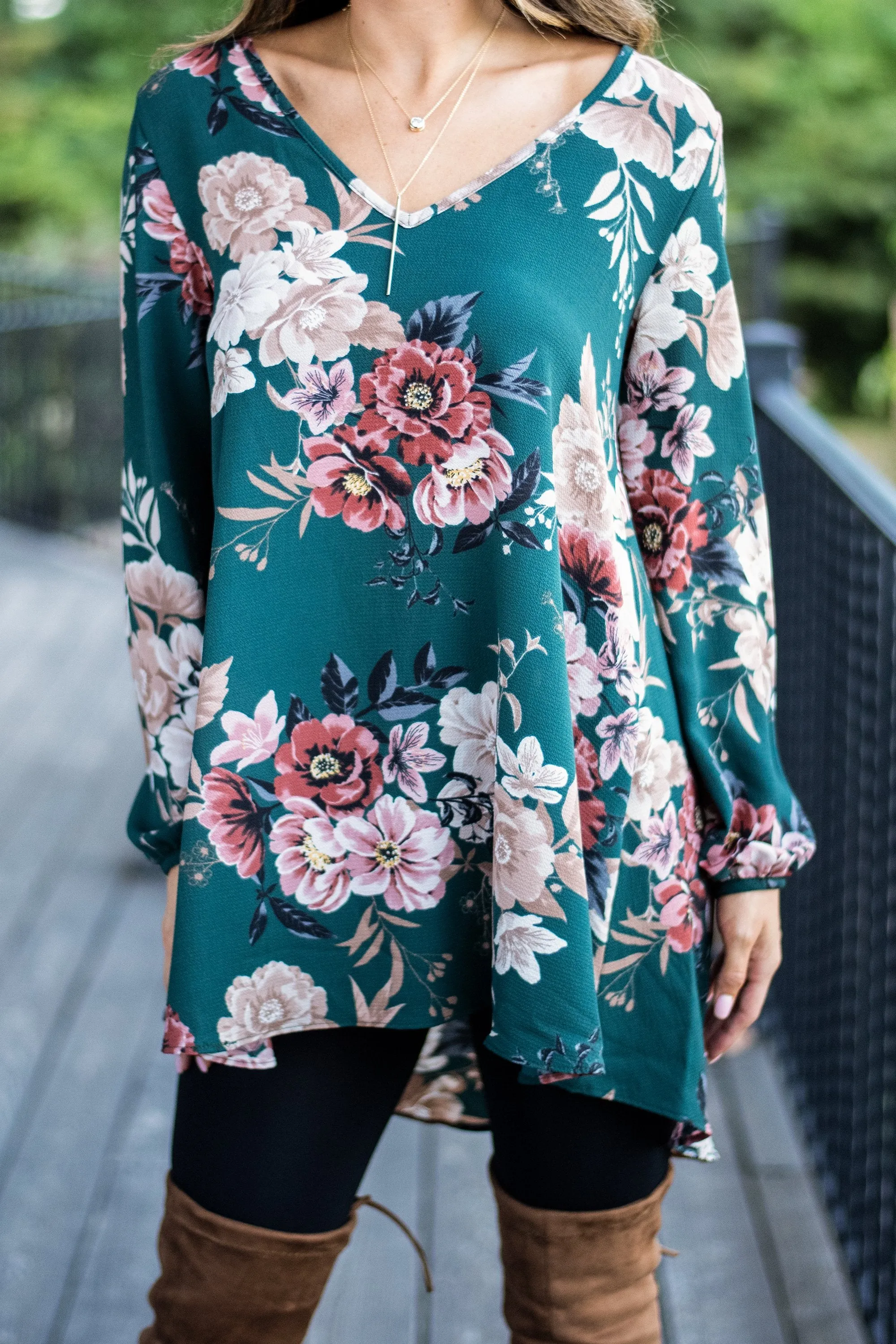 That's My Story Olive Green Floral Tunic