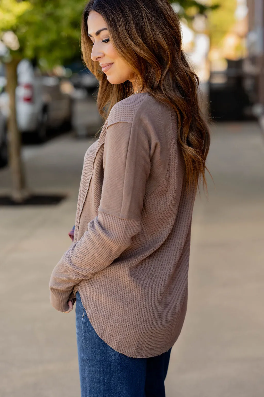 Thermal Accented Side Slit Sweater