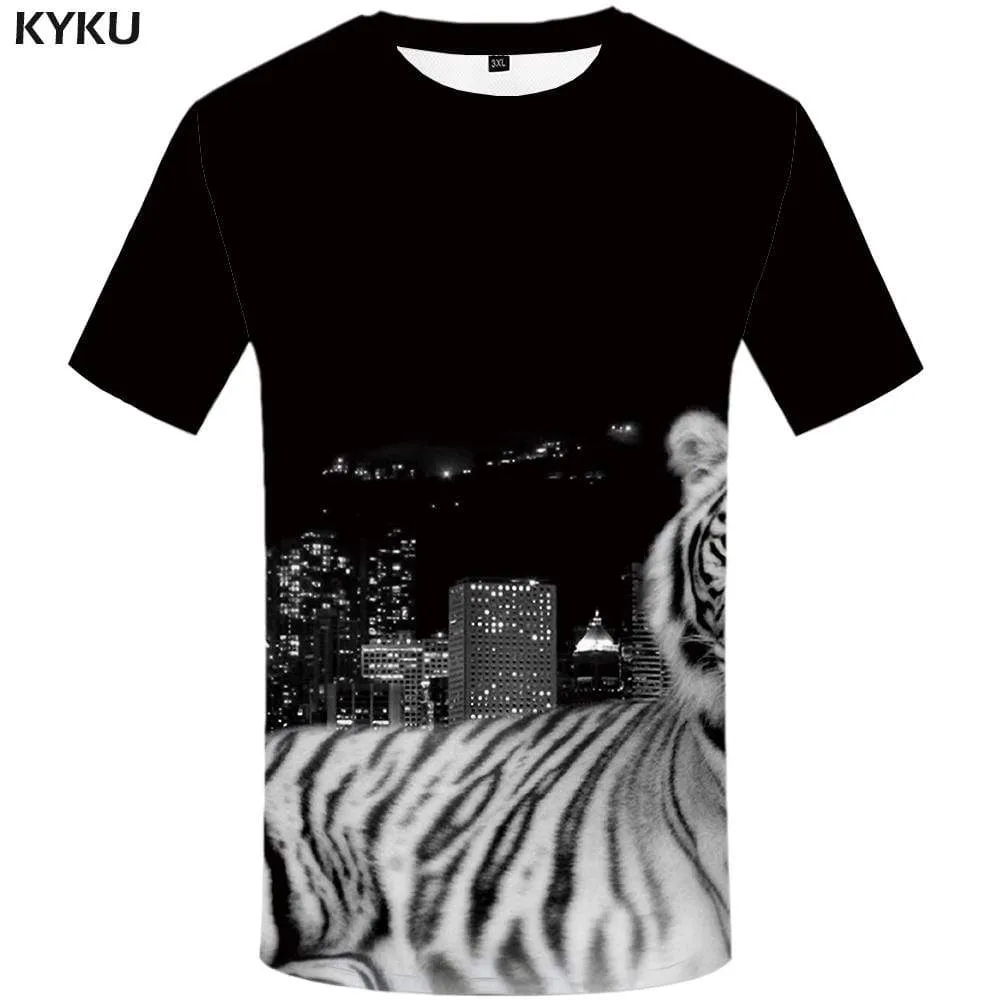 Tiger T-shirts Men City Tshirt Anime Black T shirts Funny Animal Tshirts Print Mountain T-shirt 3d Mens Fashion Short Sleeve