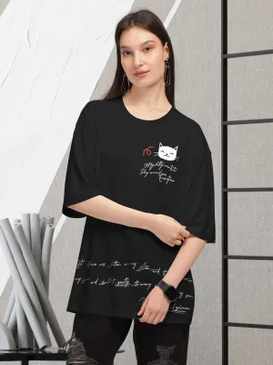 Trendy Black Printed Oversized T-shirt for Women