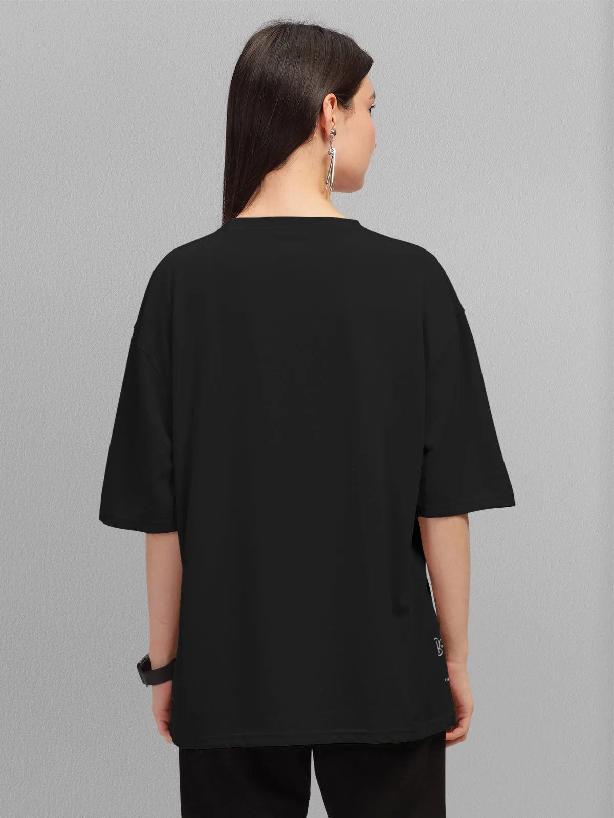 Trendy Black Printed Oversized T-shirt for Women