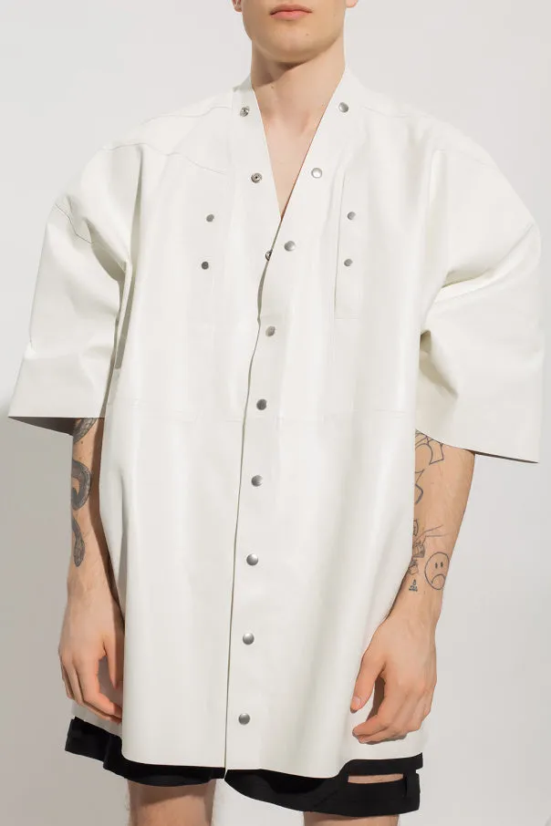 Trendy Men's White Leather Shirt Oversized