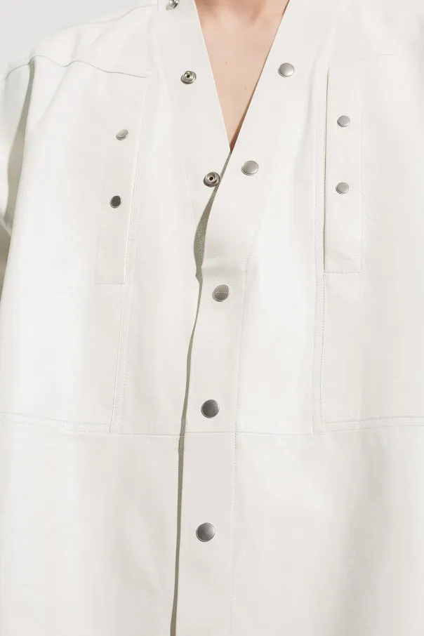 Trendy Men's White Leather Shirt Oversized