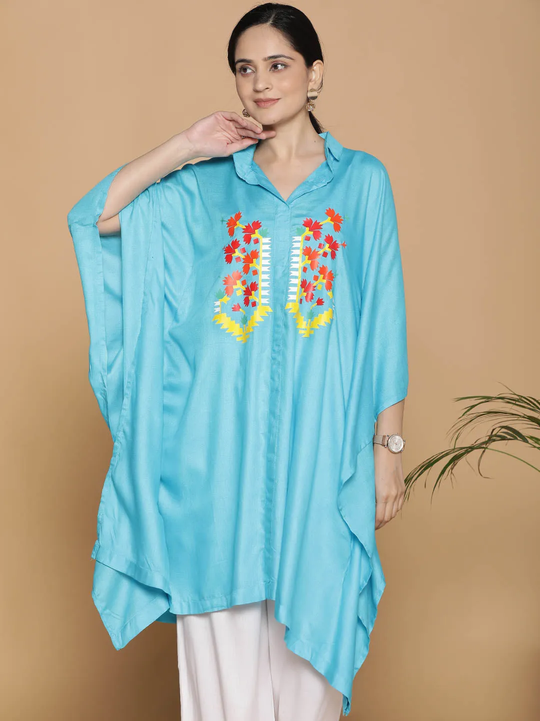 Turquoise Rayon ShirtKurta - Noor