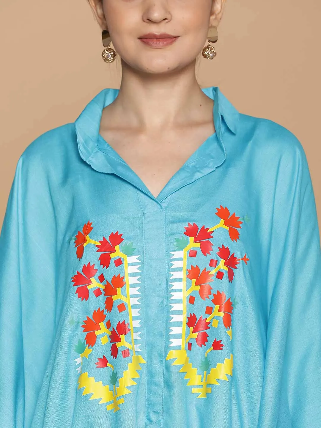 Turquoise Rayon ShirtKurta - Noor