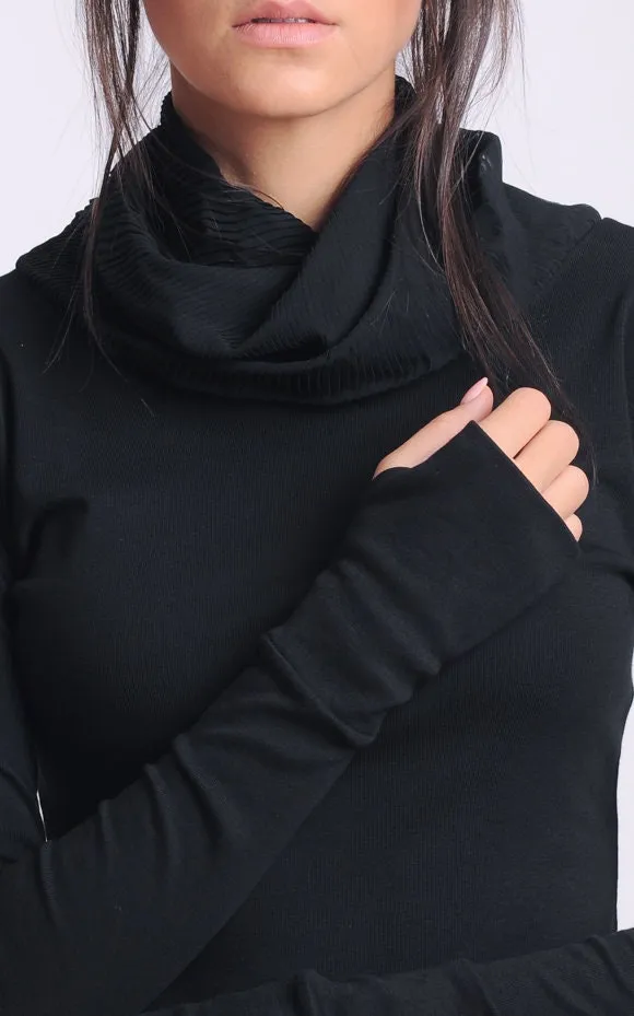 Turtleneck Black Tunic With Pleated Chiffon Layer