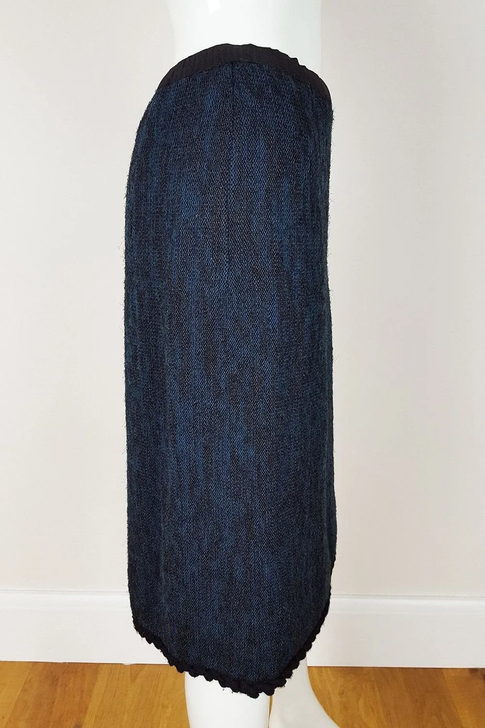 UNLABELLED Blue Wool and Metal Pencil Skirt (UK 08)