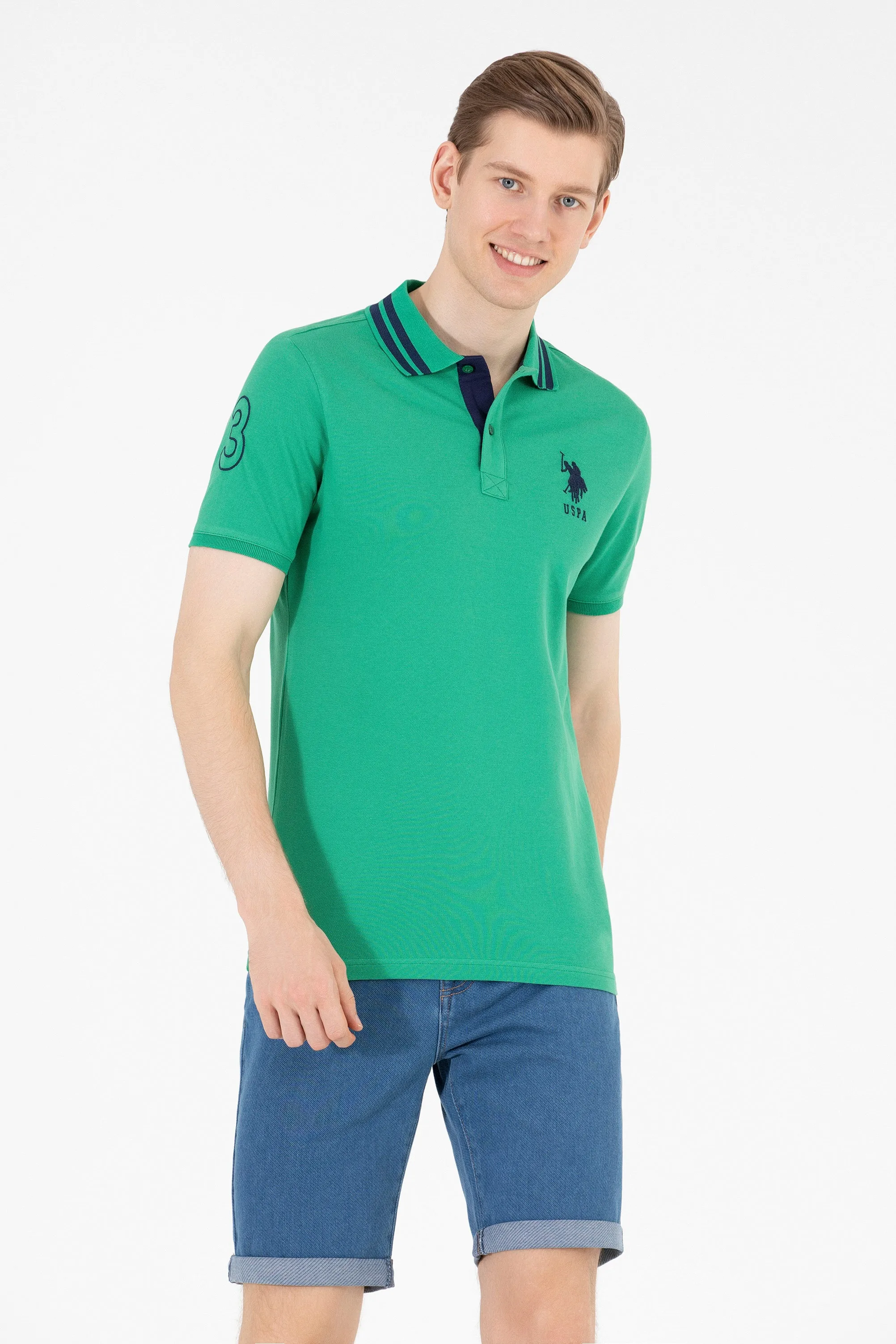 USPA Polo Shirt Men Green VR054 USPOM200 Big Pony Logo Number 3 US Polo Assn.