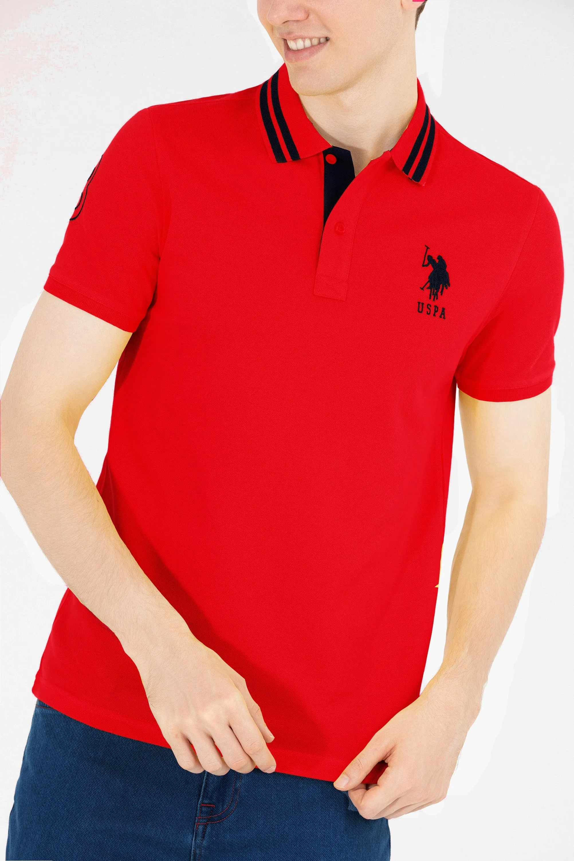 USPA Polo Shirt Men Red VR171 USPOM198 Big Pony Logo Number 3 US Polo Assn.