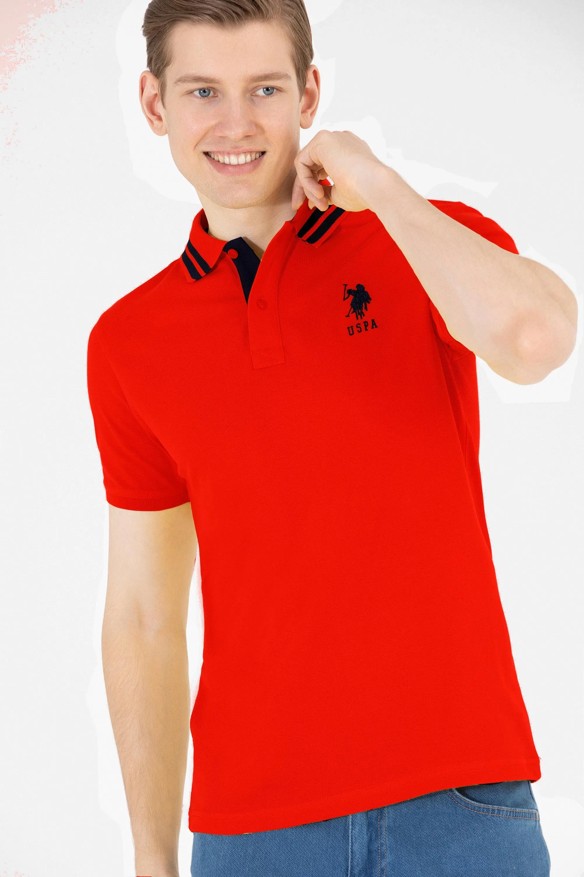 USPA Polo Shirt Men Red VR171 USPOM198 Big Pony Logo Number 3 US Polo Assn.