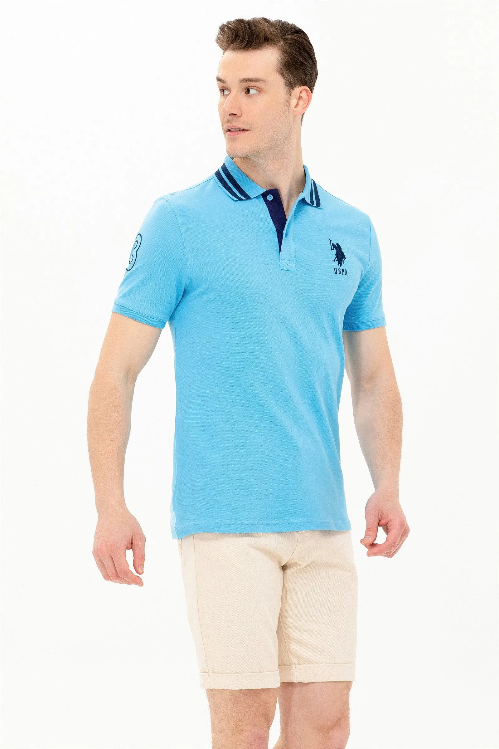 USPA Polo Shirt Men Turquoise VR093 USPOM214 Big Pony Logo Number 3 US Polo Assn.