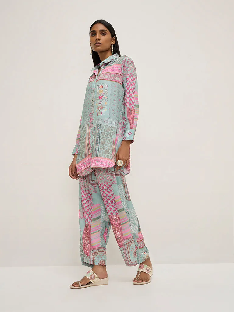 Vark Multicolour Printed High-Low Tunic and Pants Set