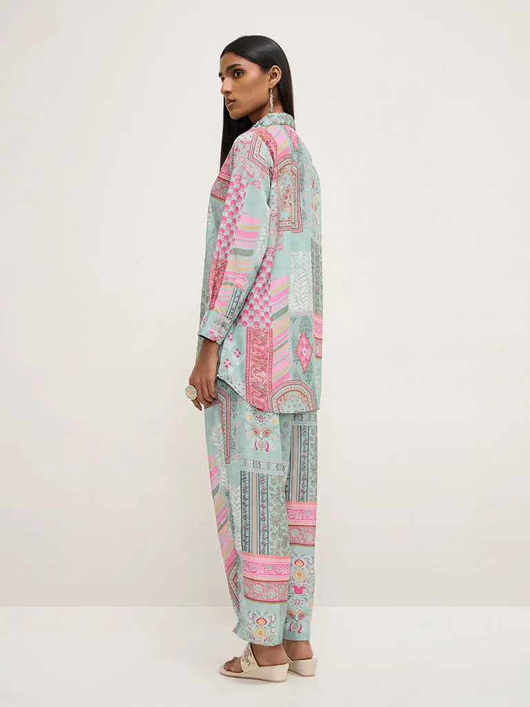 Vark Multicolour Printed High-Low Tunic and Pants Set