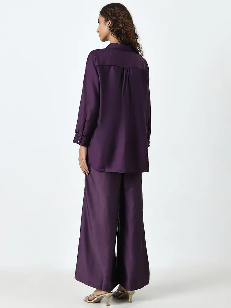 Vark Purple Embellished Straight Tunic and Pants Set