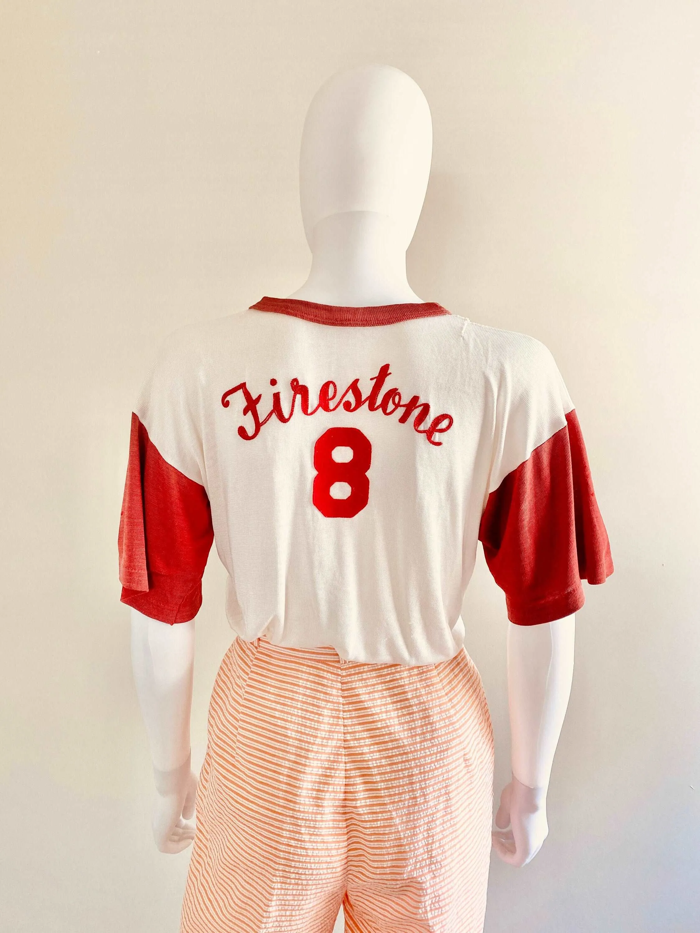 Vintage 1940s Baseball Tshirt / 40s retro Rayon tshirt / Size S M