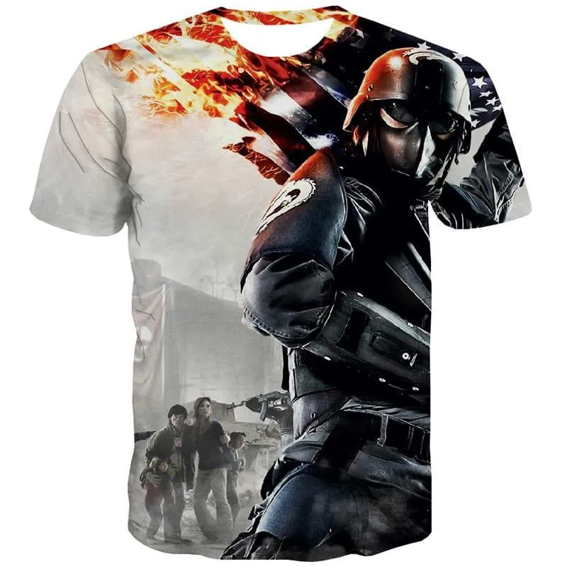 War T shirts Men Military Tshirt Anime Flame Tshirts Cool Usa Shirt Print Gun Tshirts Novelty