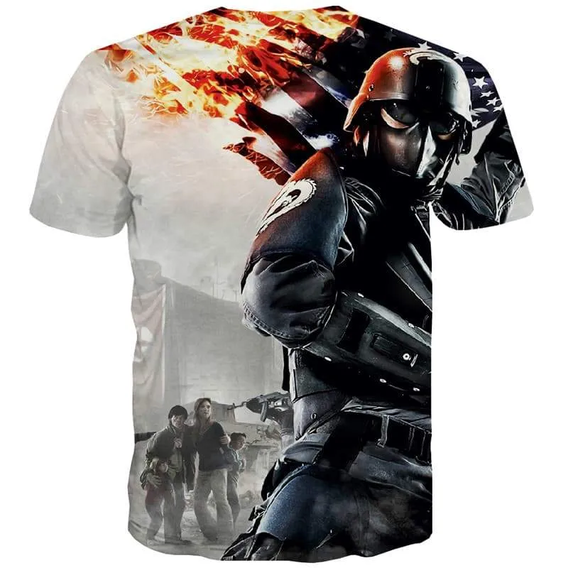 War T shirts Men Military Tshirt Anime Flame Tshirts Cool Usa Shirt Print Gun Tshirts Novelty