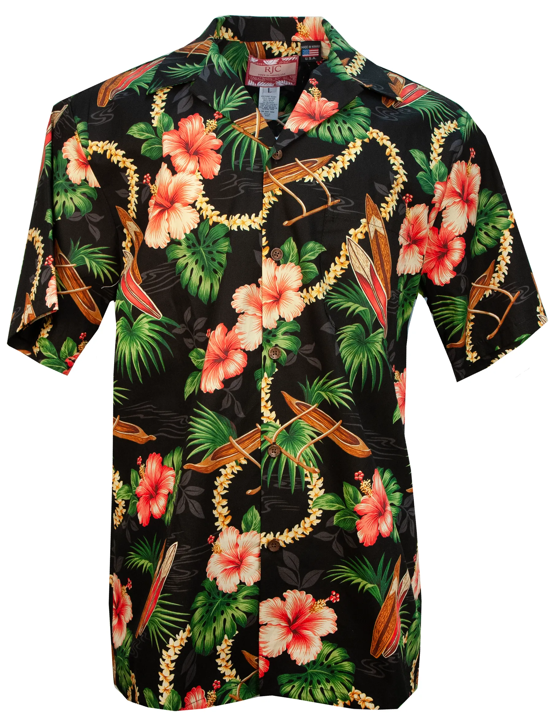 Wave Riders Mens Hawaiian Shirt in Black