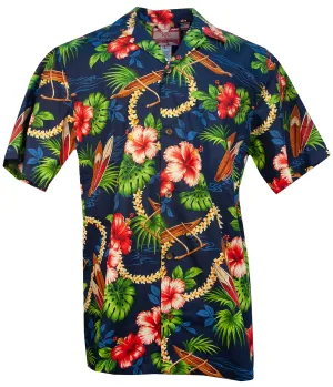 Wave Riders Mens Hawaiian Shirt in Navy