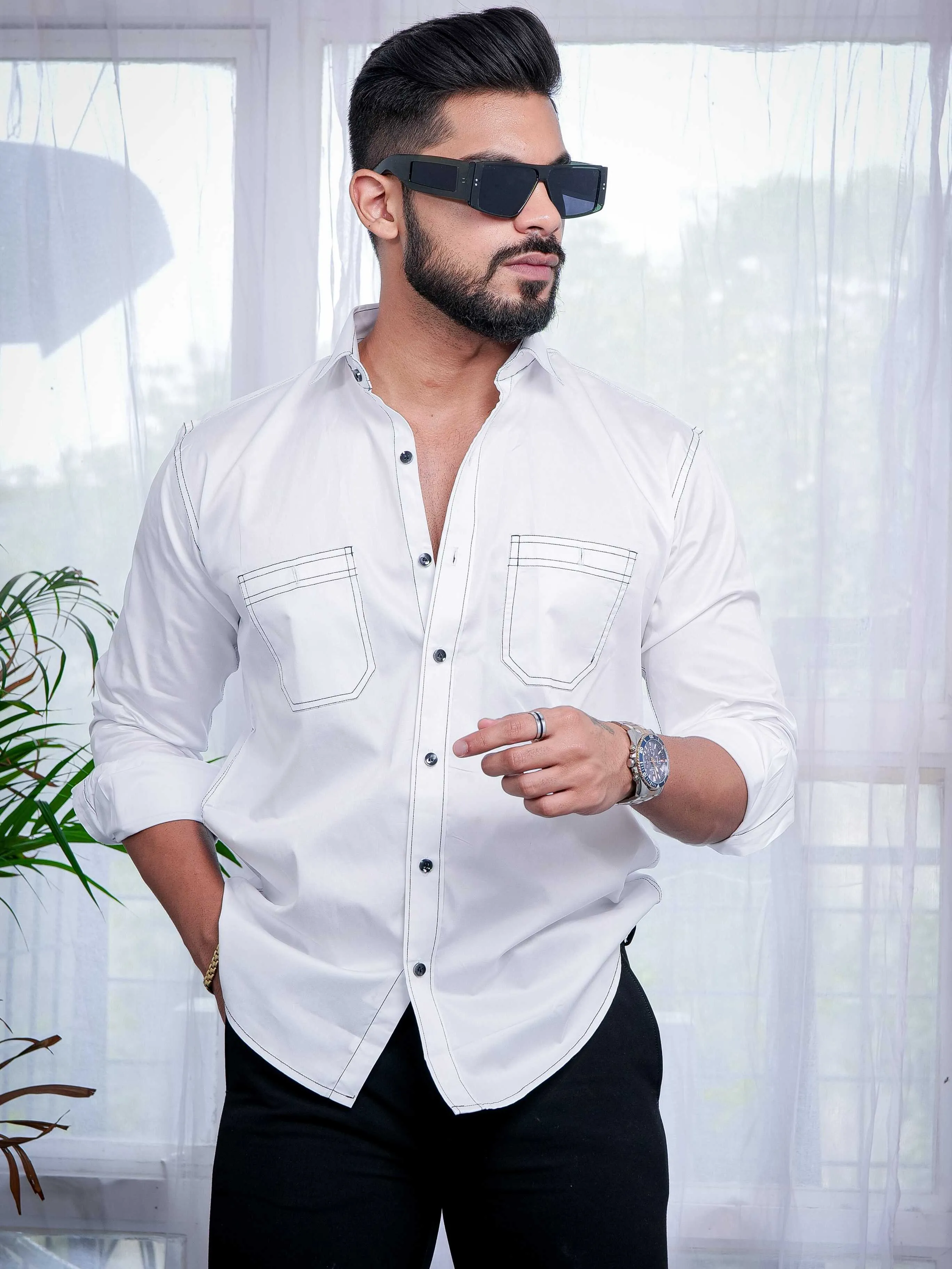 White Designer Giza Satin Cotton Shirt