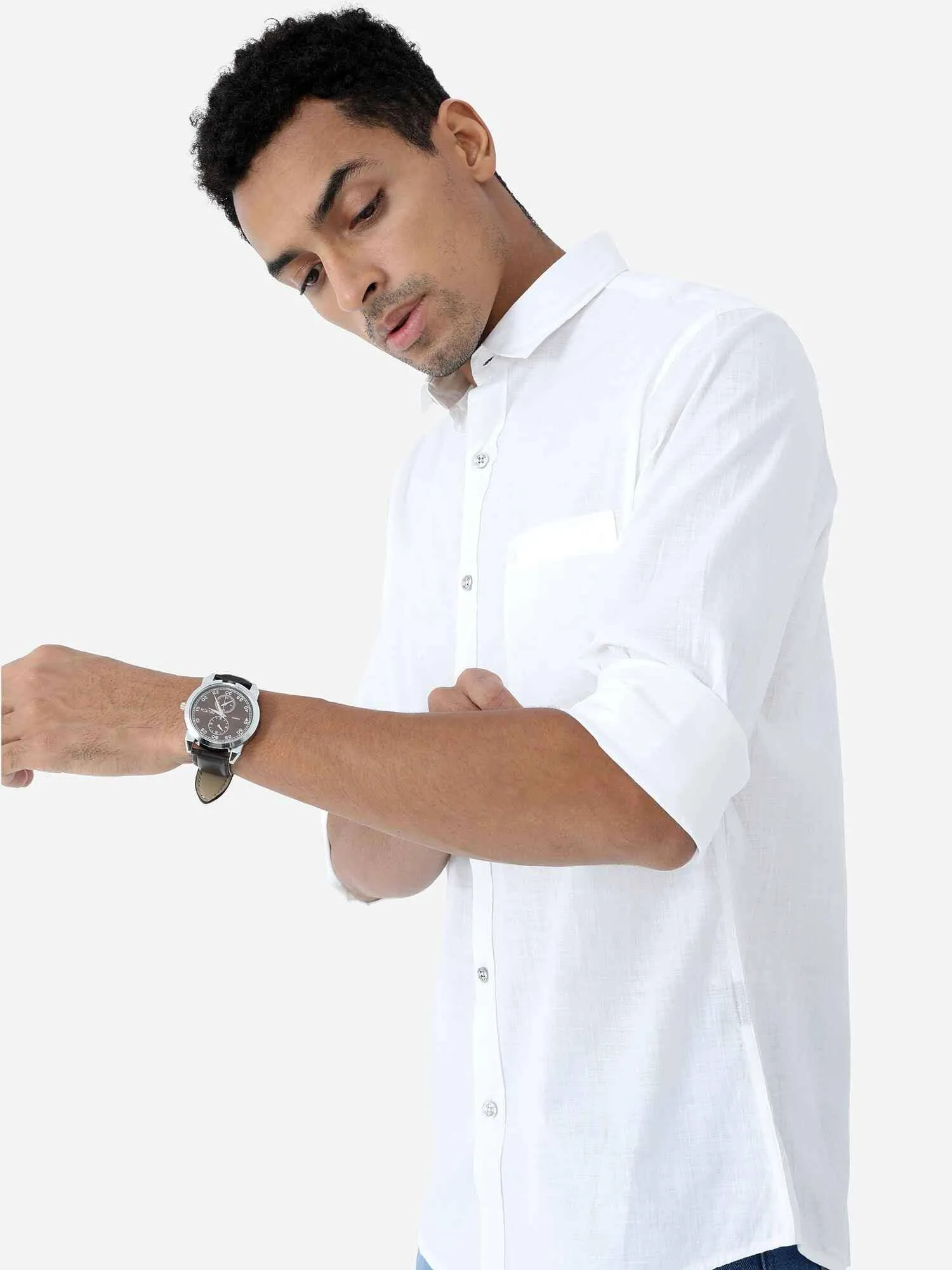 White Solid Cotton Full Sleeve Shirt