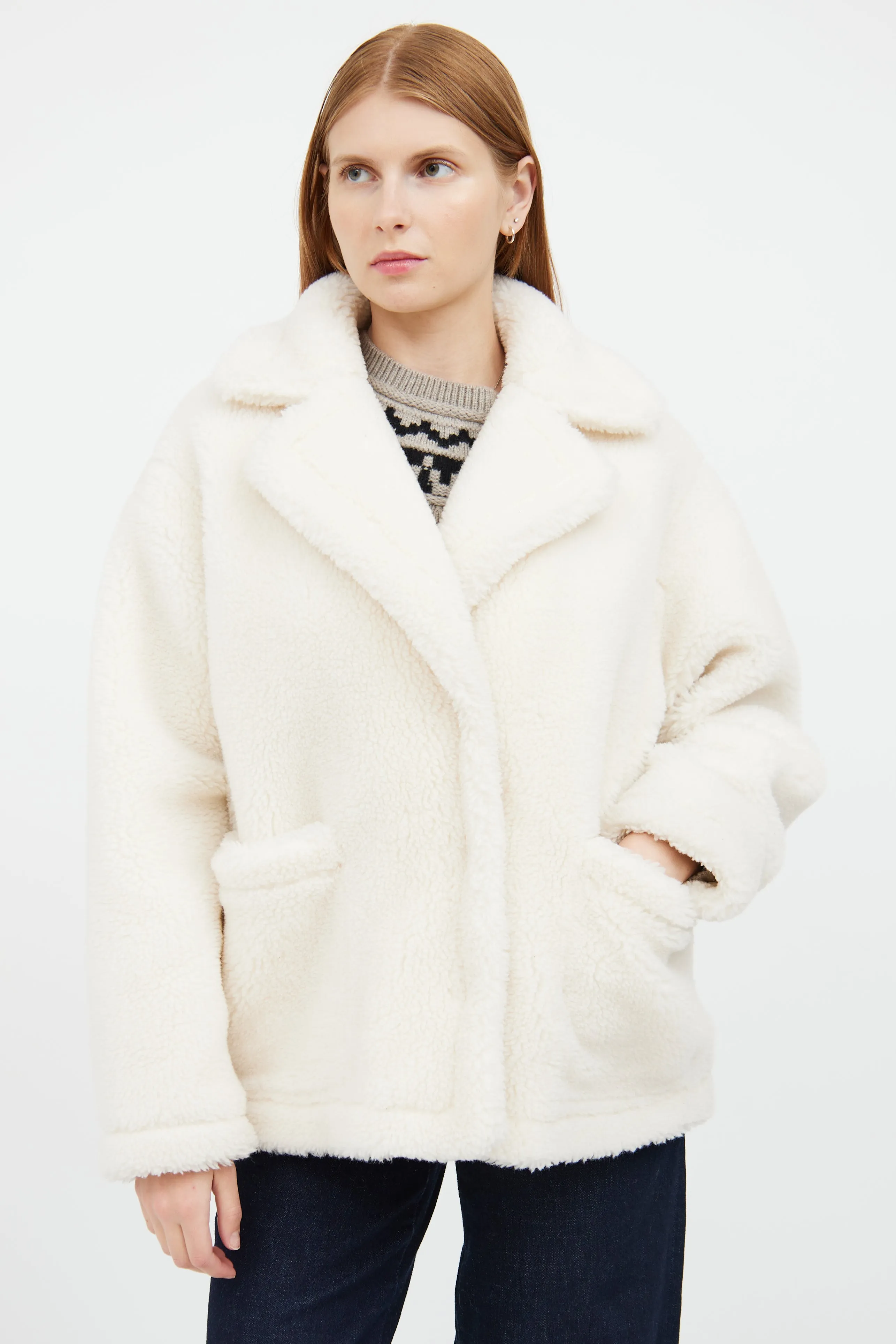 White Teddy Long Sleeve Jacket Coat