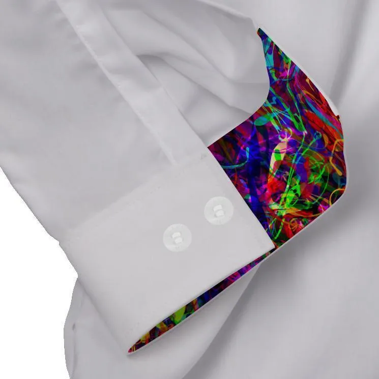 White with Brainwave Hidden Button Shirt