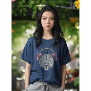 Women Oversized Astronaut Blue Tshirt - Tiger