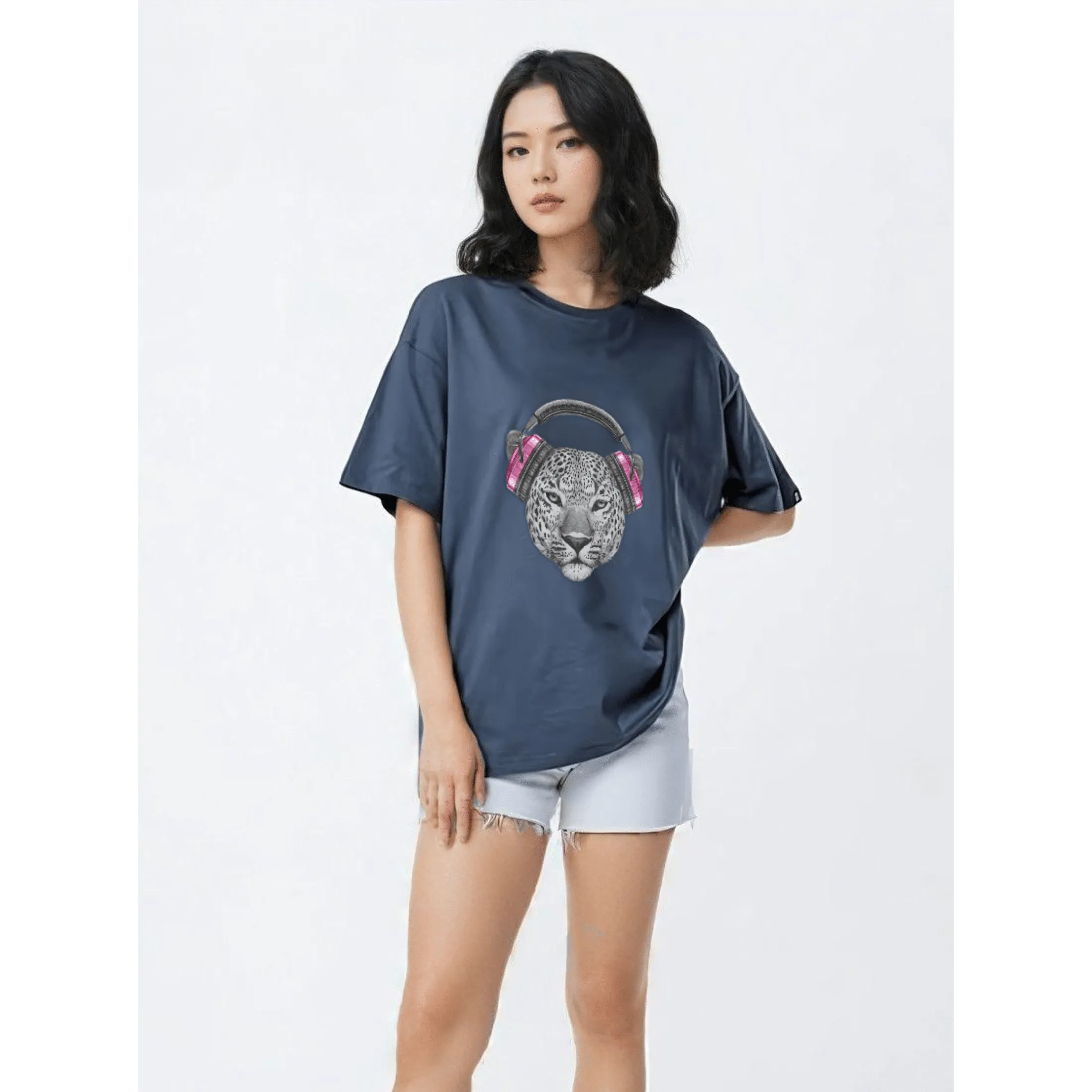 Women Oversized Astronaut Blue Tshirt - Tiger