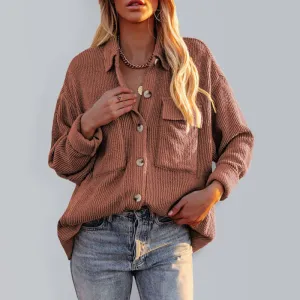 Women’s Button-down Collar Oversized Corduroy Shirt Jacket Shacket