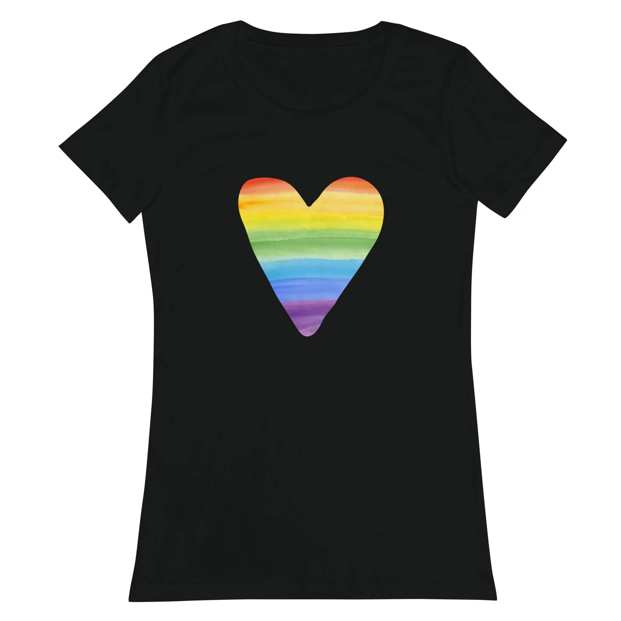 Women’s Fitted T-Shirt Super Soft & Stretchy Slim Fit Next Level Rainbow Heart Design by IOBI Original Apparel