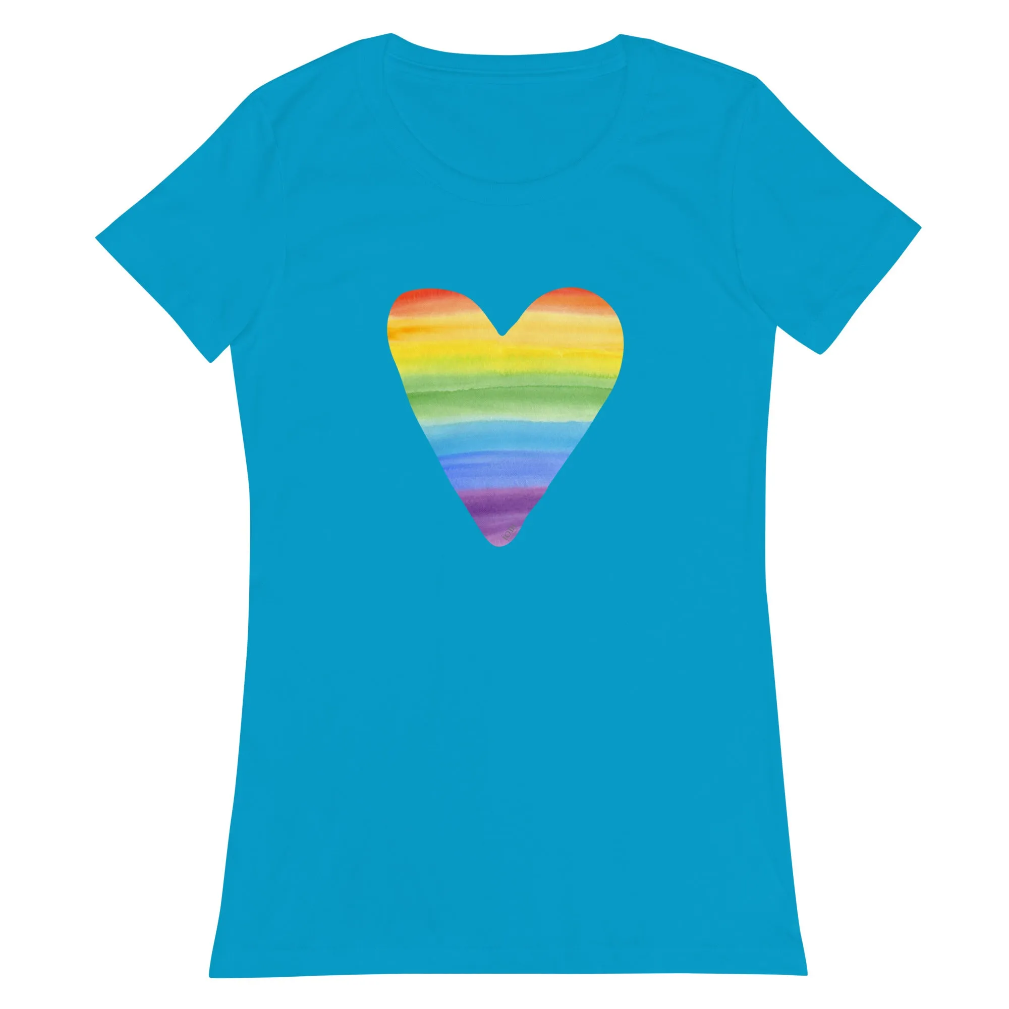 Women’s Fitted T-Shirt Super Soft & Stretchy Slim Fit Next Level Rainbow Heart Design by IOBI Original Apparel