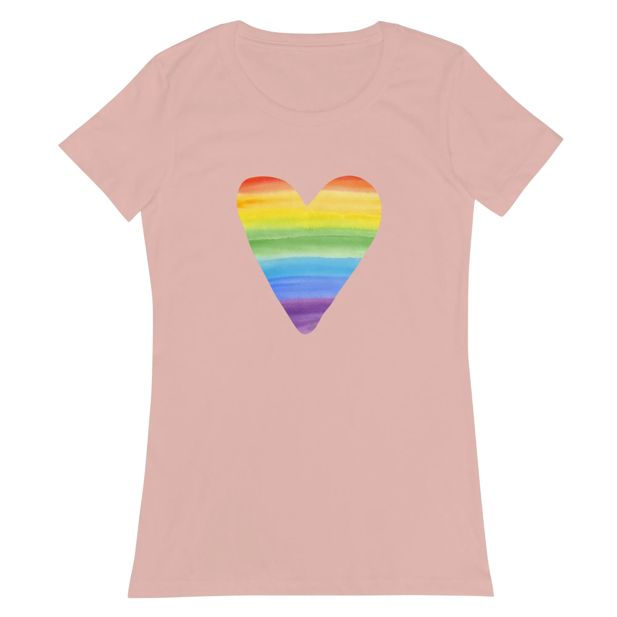 Women’s Fitted T-Shirt Super Soft & Stretchy Slim Fit Next Level Rainbow Heart Design by IOBI Original Apparel