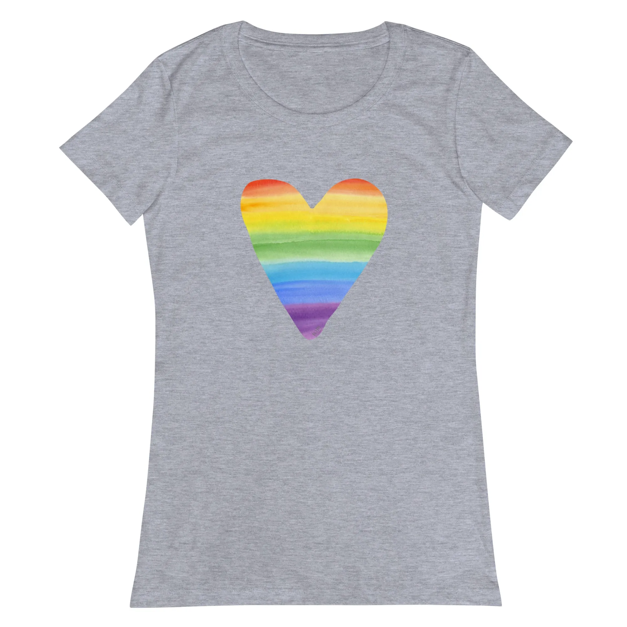 Women’s Fitted T-Shirt Super Soft & Stretchy Slim Fit Next Level Rainbow Heart Design by IOBI Original Apparel